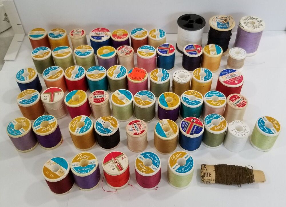 Lot of 55 Sewing Thread Spools – Coats & Clark & Assorted Brands